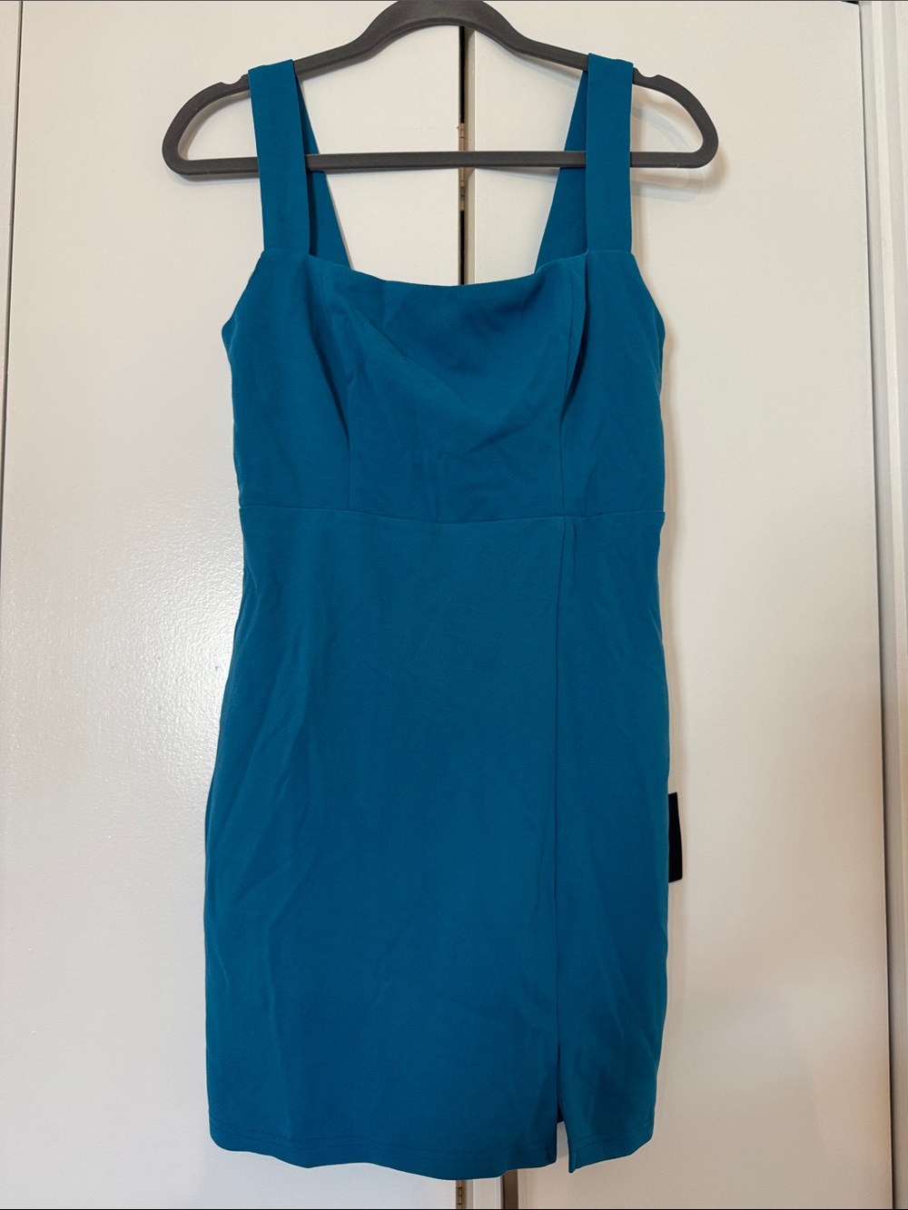 Lulu's Teal Social Sensation Blue Square Neck Mini Bodycon Dress